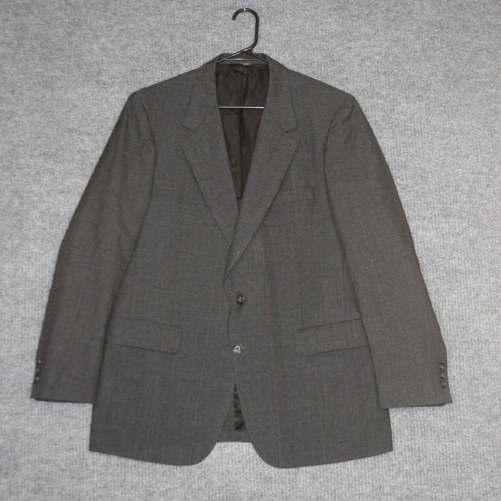 Vintage‎ Kingsridge Blazer Mens 42R Grey Plaid Custom Fabric Wool Office Attire